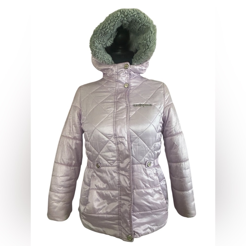 ZeroXposur Girls Purple Quilted Winter Jacket Faux Sherpa Hood 10/12